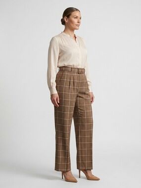 075 BIRGITTE HERSKIND Women’s Ashia Wide Leg Wool Blend Check Pant, Brown, Large